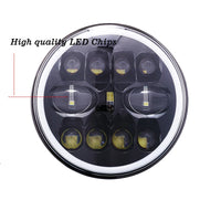 2 Phares LED Ronds 7 Pouces Halo Land Rover Defender Lada Niva Beetle Classique avec Culot H4 et Anneau Ambre