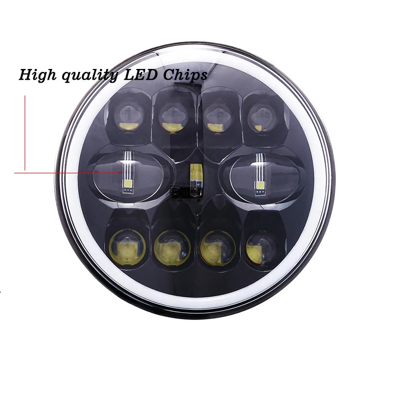 2 Phares LED Ronds 7 Pouces Halo Land Rover Defender Lada Niva Beetle Classique avec Culot H4 et Anneau Ambre