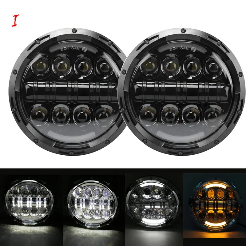 2 Phares LED Ronds 7 Pouces Halo Land Rover Defender Lada Niva Beetle Classique avec Culot H4 et Anneau Ambre