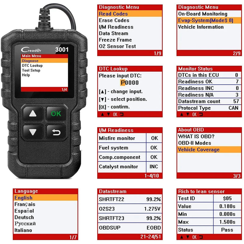 OBD2-Scanner LAUNCH Creader CR3001 Farbdisplay