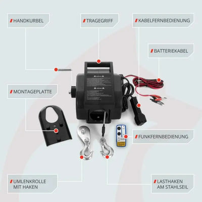 Treuil Électrique Portable 12V 2000 3500 lbs Sans Fil