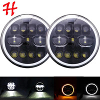2 Phares LED Ronds 7 Pouces Halo Land Rover Defender Lada Niva Beetle Classique avec Culot H4 et Anneau Ambre