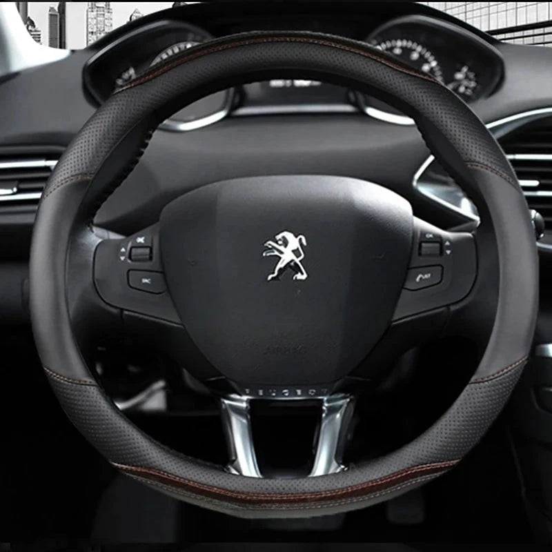 Couvre Volant Peugeot 208 308 2008 Forme D Cuir Bandes Laquées