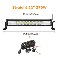 Barre LED Tout-Terrain 3 Rangées 7D 21 à 52 Pouces 270 à 675 W 12V 24V