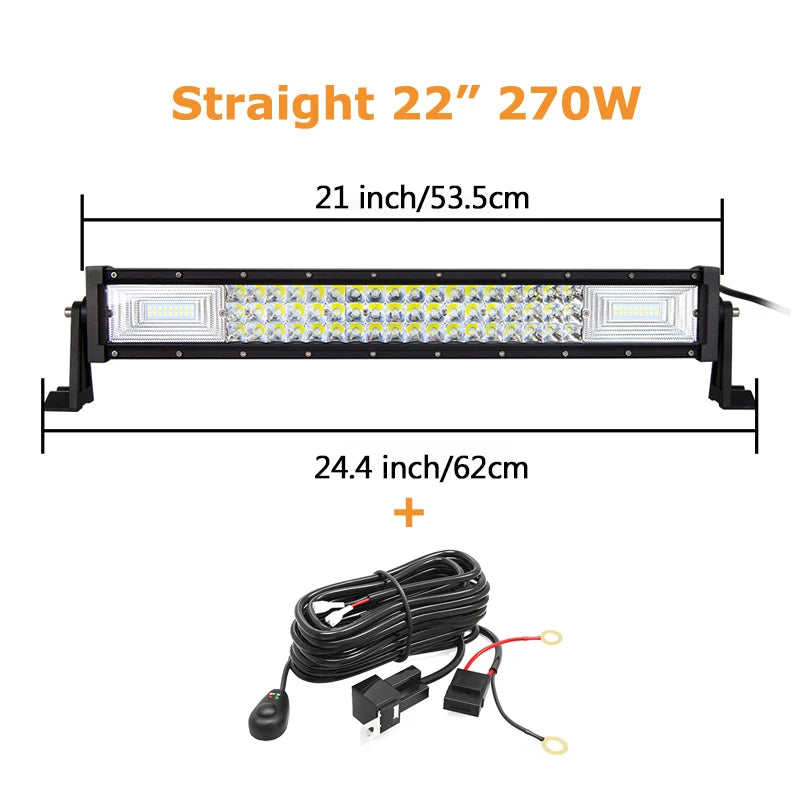 Barre LED Tout-Terrain 3 Rangées 7D 21 à 52 Pouces 270 à 675 W 12V 24V