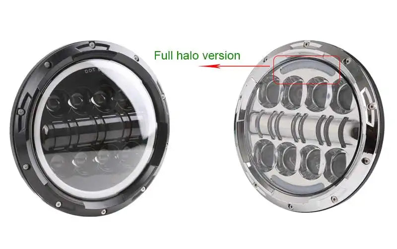 2 Phares LED Ronds 7 Pouces Halo Land Rover Defender Lada Niva Beetle Classique avec Culot H4 et Anneau Ambre