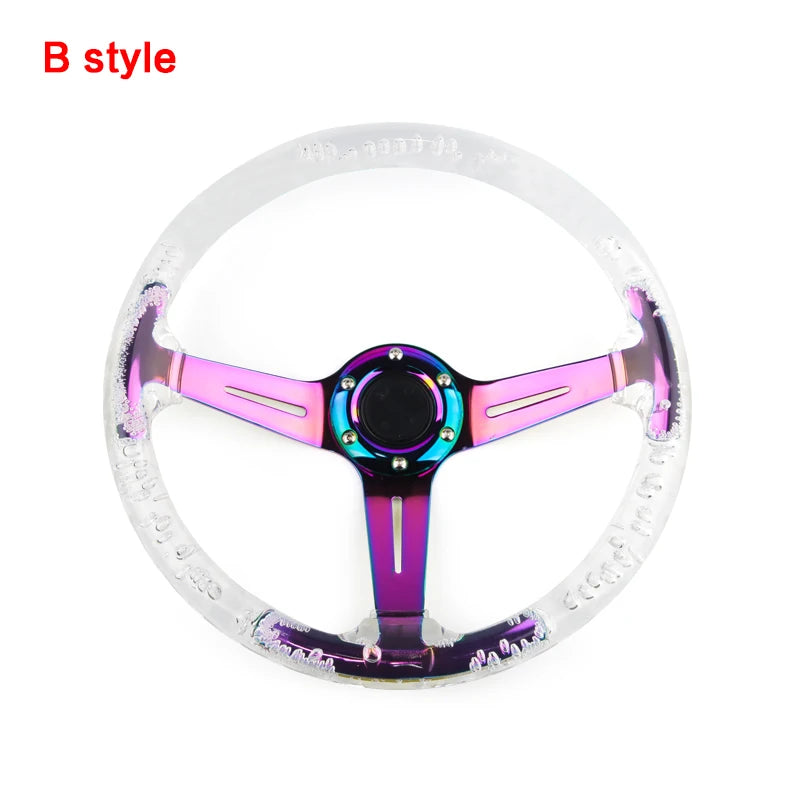 Volant Sport Acrylique Transparent 340 mm 14 Pouces Moyeu Néochrome