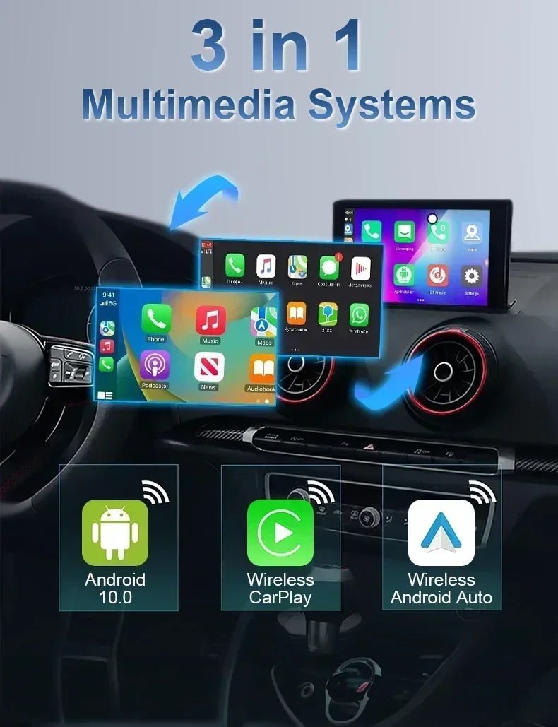 Boîtier CarPlay AI Box Android 13 Sans Fil 2 Go RAM Gris ou Noir