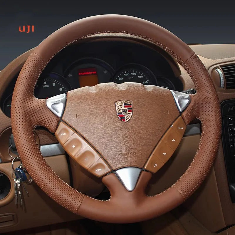 Couvre Volant Porsche Cayenne 2003-2010 Cuir à Coudre Marron ou Noir