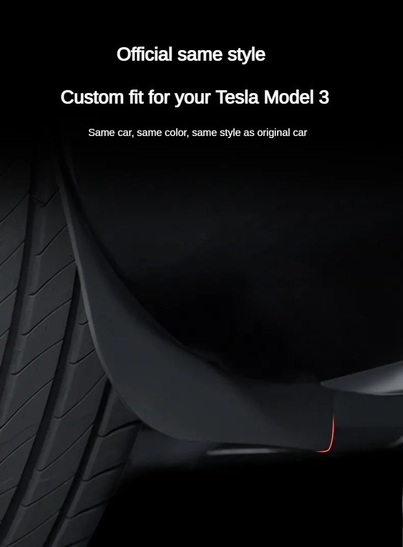 Garde-Boue Tesla Model 3 Highland 2024 Jeu de 4 Bavettes Avant et Arrière Style Origine