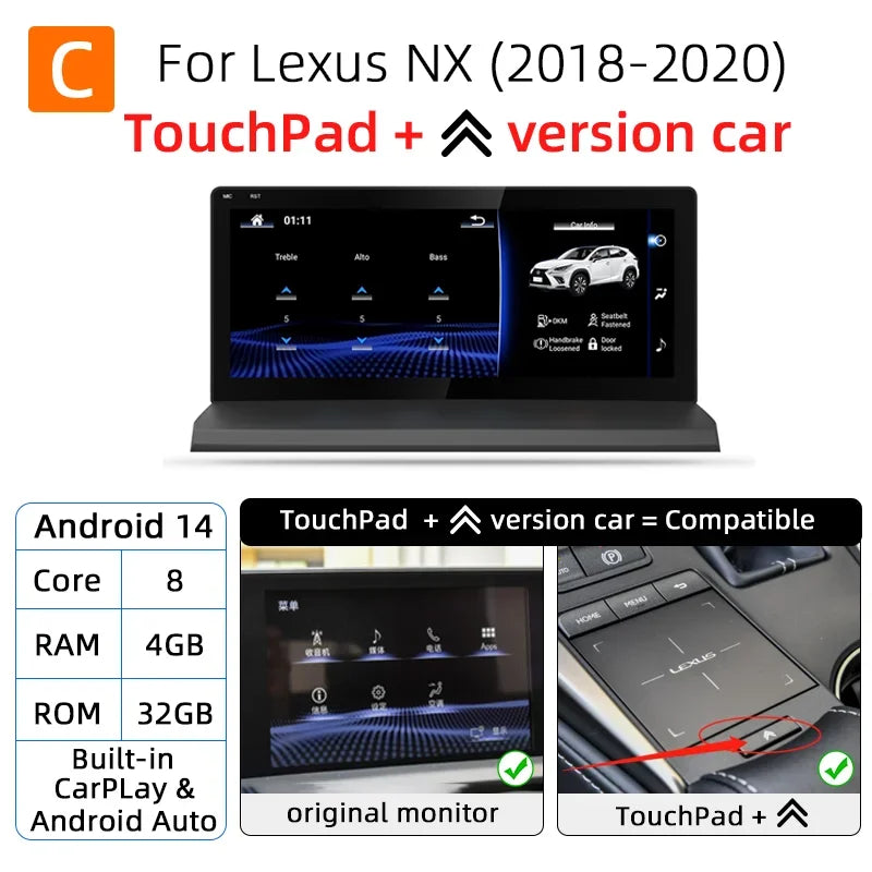 Autoradio Android 14 Lexus NX 200 200t 300h 2014-2021 Écran 10,25 Pouces CarPlay DSP GPS