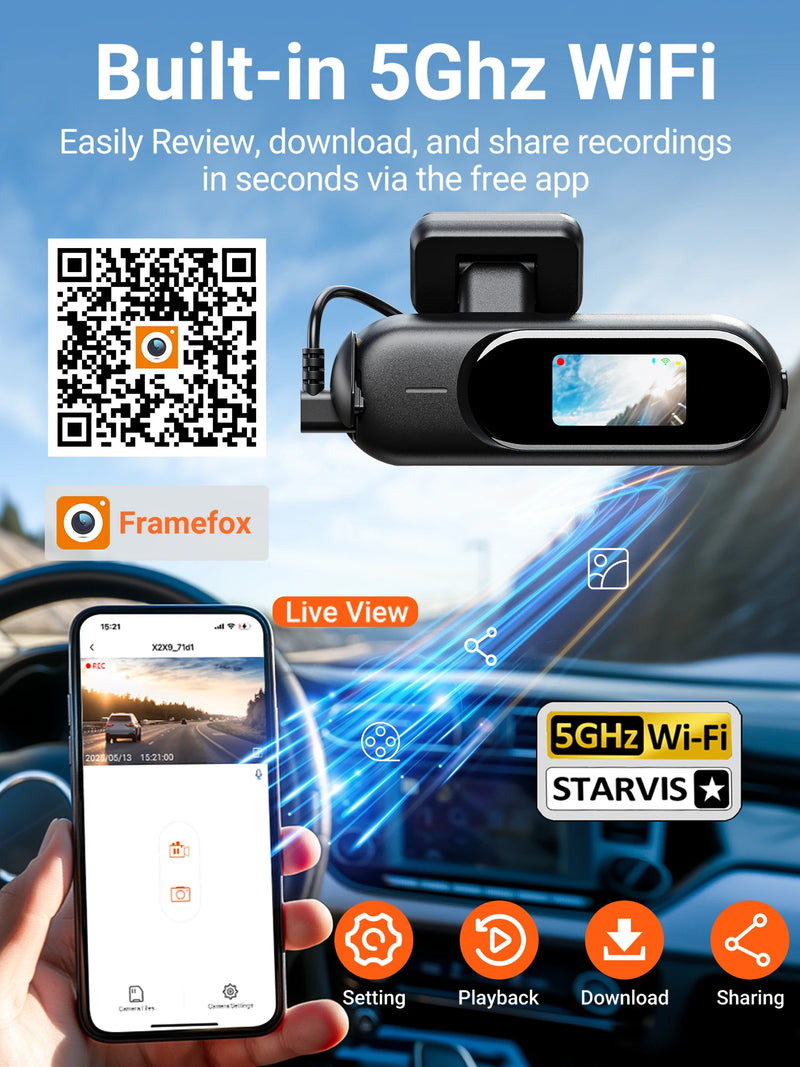 4K Front and Rear Wi-Fi Dashcam with Parking Mode