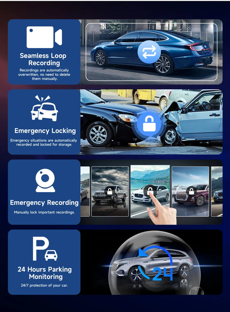 Dashcam 4K Écran CarPlay Sans Fil 11,26 ou 10,26 Pouces Double Caméra