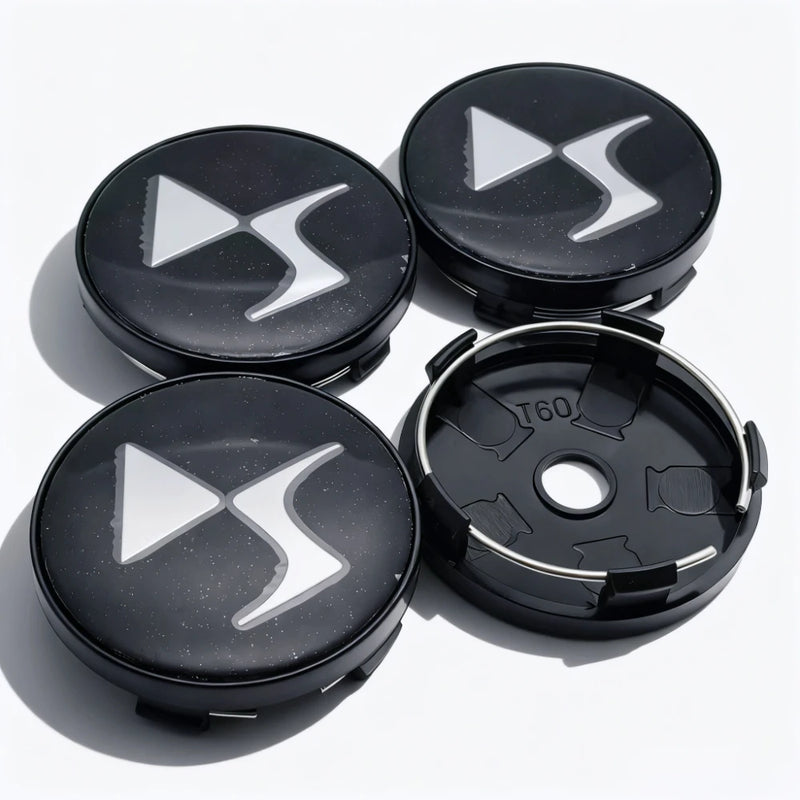 Cache-Moyeux DS DS3 DS5 60mm Noir et Argent — gros plan
