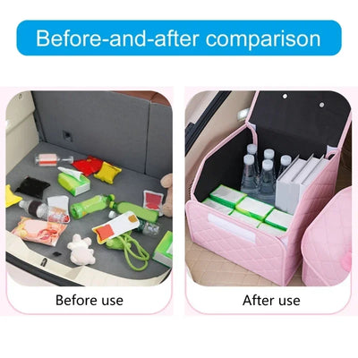 Boîte de Rangement de Coffre Voiture Pliable Cuir