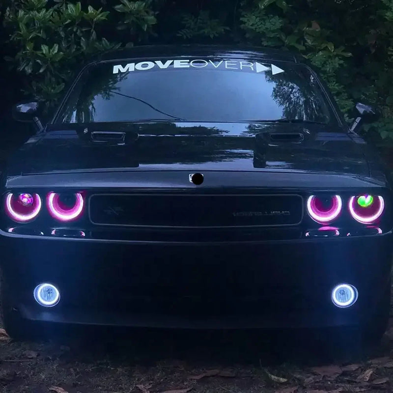 Phares Avant RGB Dodge Challenger 2015-2024 Feux de Jour Multicolores Contrôle par Application IP67