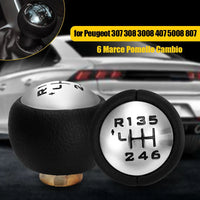 Pommeau de Levier de Vitesse Peugeot 307 308 3008 407 5008 807 et Citroën C3 C4 C8, 5 ou 6 Vitesses, Tête Chromée Cuir PU Noir