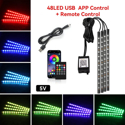 Éclairage d'Ambiance LED RGB 72 Diodes Bluetooth Voiture