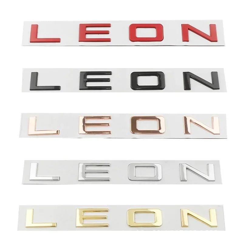 Emblème Lettres LEON 3D en Alliage de Zinc pour Seat Leon MK1 à MK6 et FR, Capitales ou Manuscrit, 5 Coloris