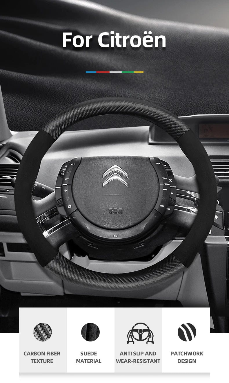 Housse de Volant Citroën Daim et Texture Carbone C3 C4 X Berlingo C5 Aircross Jumper Spacetourer Ami X