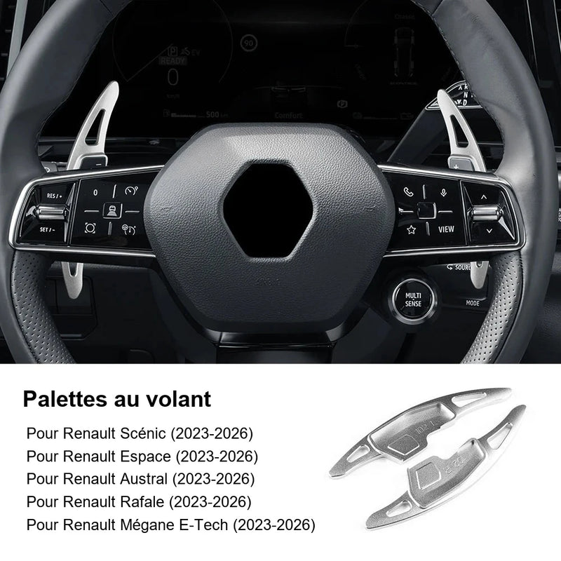 Palettes au Volant Renault Austral Espace Scénic Rafale Mégane E-Tech Aluminium Effilées