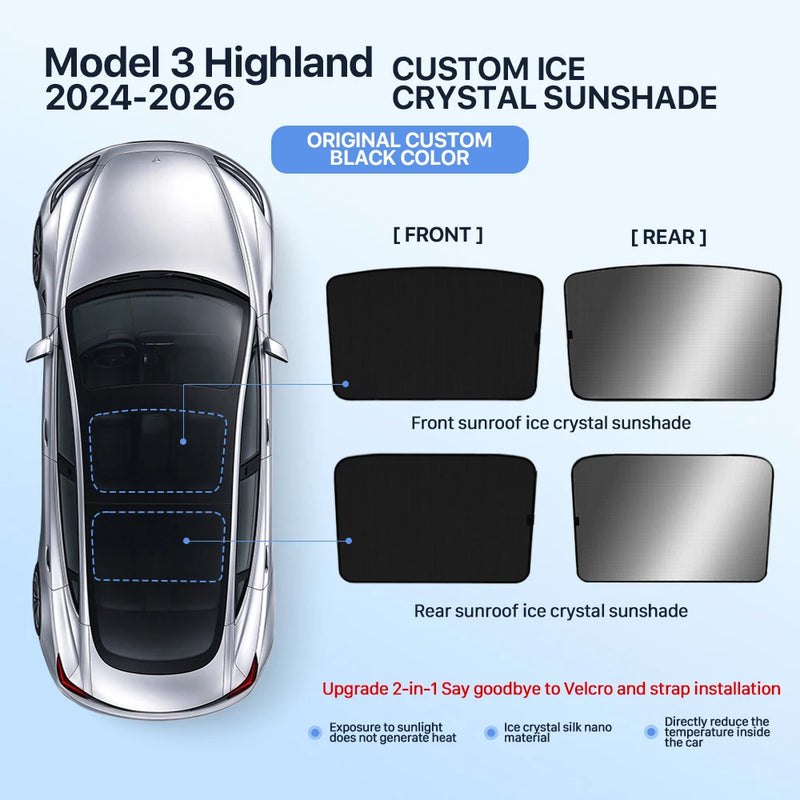 Pare-Soleil de Toit Tesla Model 3 Highland Model Y Juniper Cristal de Glace Noir ou Gris