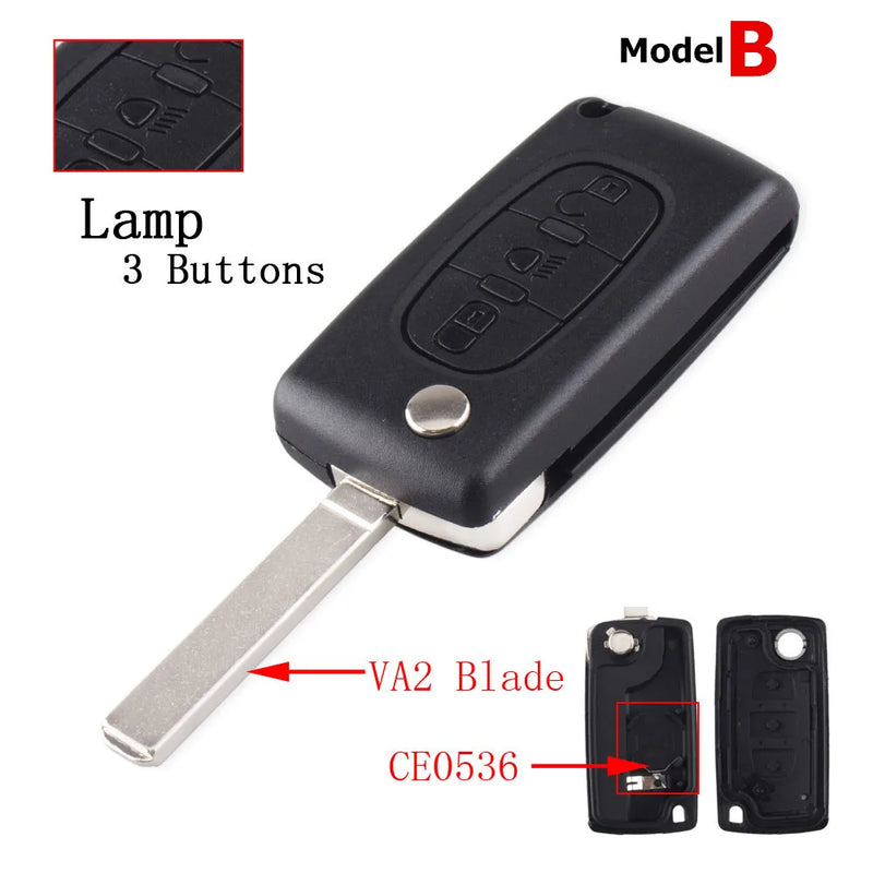 Coque de Clé Peugeot Citroën Pliante à Rabat 2 3 ou 4 Touches 207 307 308 407 607 807 C2 C3 C4 C5 C6