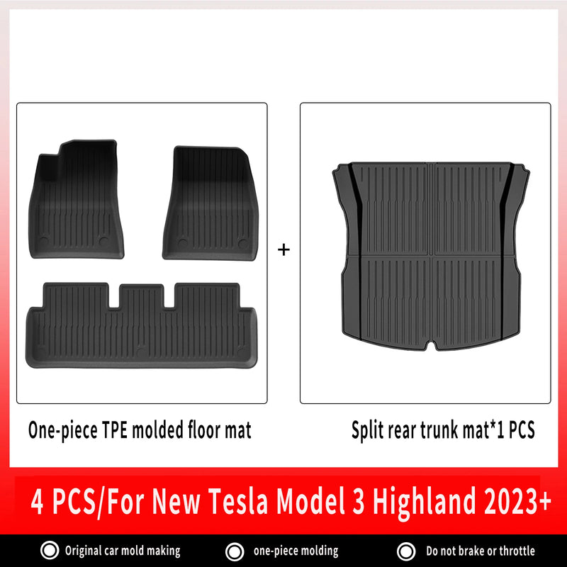 Tapis de Sol Tesla Model 3 Highland 2024-2026 TPE Ensemble 3 à 12 Pièces Simple ou Double Couche