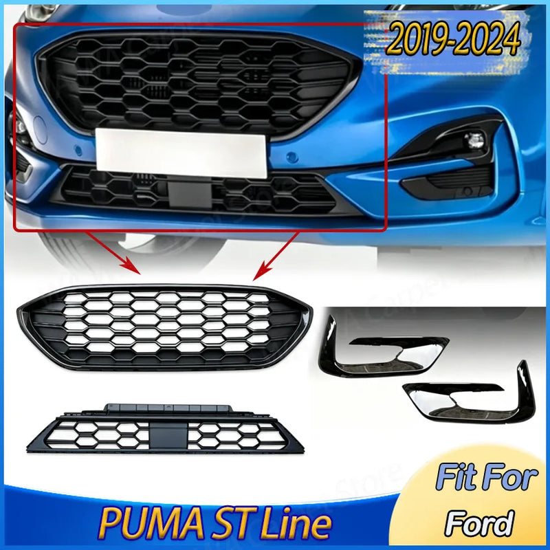 Calandre Ford Puma ST-Line 2019-2024 Nid d'Abeille Noir Brillant : Grille Supérieure, Inférieure ou Entourages
