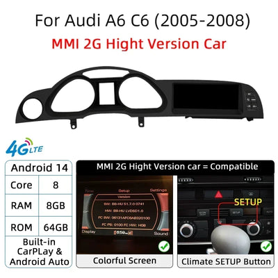 Autoradio Android 14 Audi A6 C6 Q7 2005-2015 CarPlay