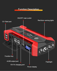 Booster de Batterie Voiture 12V Portable avec Lampe LED et Ports USB