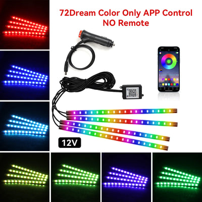 Éclairage d'Ambiance LED RGB 72 Diodes Bluetooth Voiture