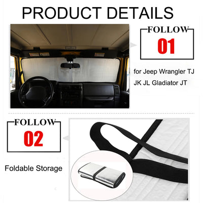 Pare-Soleil Pare-Brise Jeep Wrangler TJ JK JL et Gladiator JT