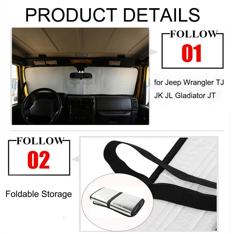 Pare-Soleil Pare-Brise Jeep Wrangler TJ JK JL et Gladiator JT