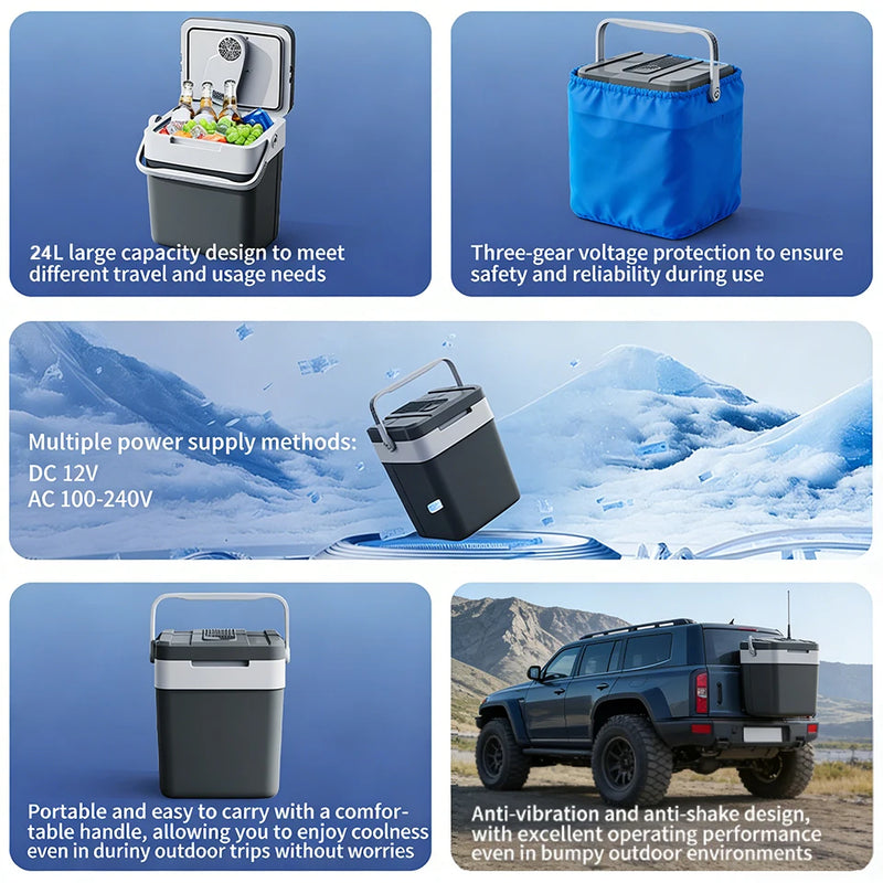 Glacière Électrique Voiture 24 L 12 V 220 V Froid et Chaud
