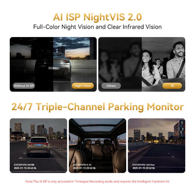 Dashcam DDPAI Z60T 3 Canaux 4K Avant Arrière Intérieur