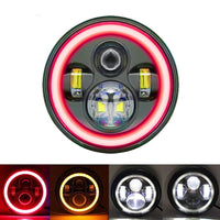 Phares LED 7 Pouces Halo Rouge Angel Eyes H4 Jeep Wrangler Universel