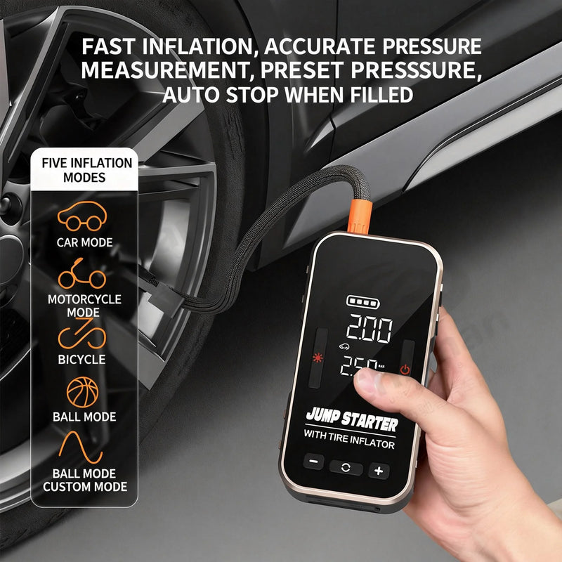 Booster de Batterie Voiture 600 A 10 000 mAh avec Compresseur 23 L/min