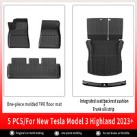 Tapis de Sol Tesla Model 3 Highland 2024-2026 TPE Ensemble 3 à 12 Pièces Simple ou Double Couche