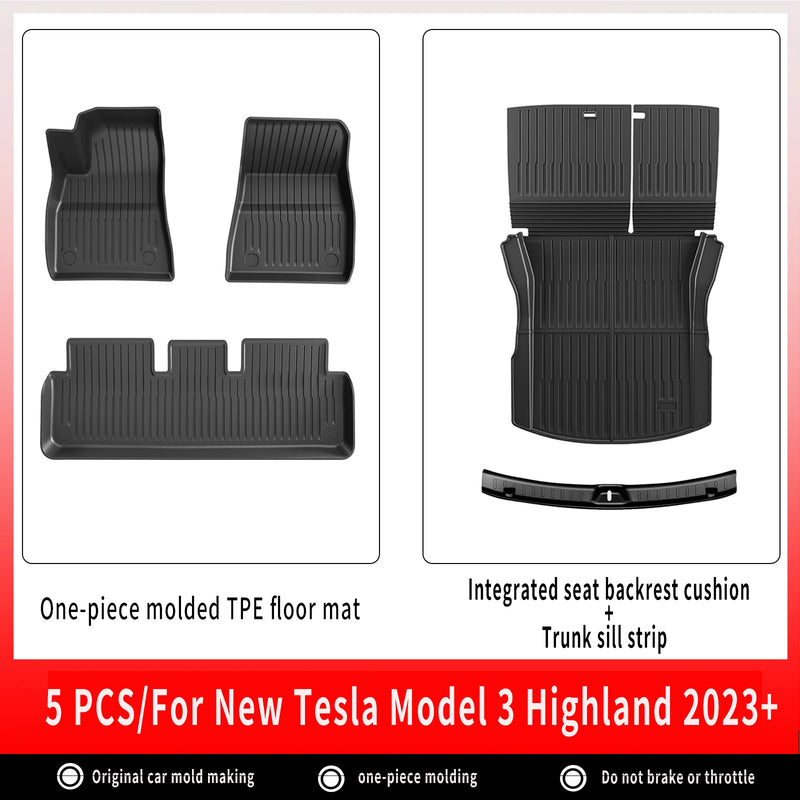 Tapis de Sol Tesla Model 3 Highland 2024-2026 TPE Ensemble 3 à 12 Pièces Simple ou Double Couche