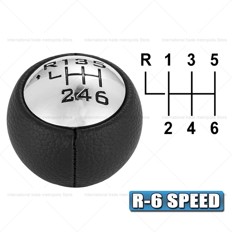 Pommeau de Levier de Vitesse Peugeot 307 308 3008 407 5008 807 et Citroën C3 C4 C8, 5 ou 6 Vitesses, Tête Chromée Cuir PU Noir