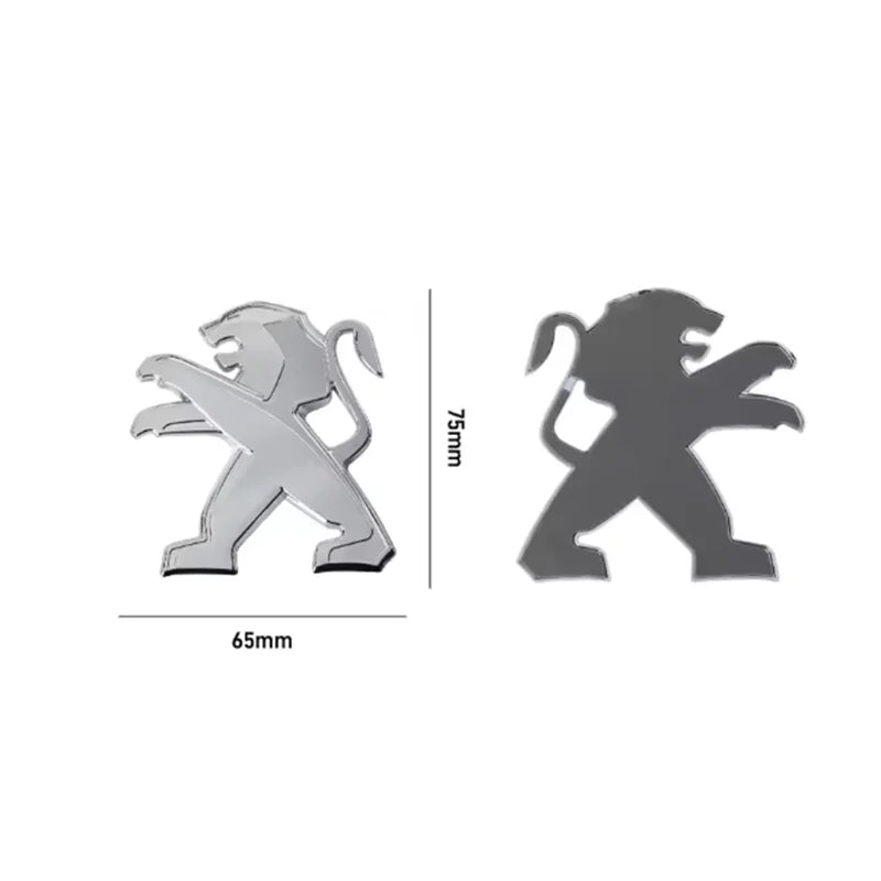 Logo Lion Peugeot en ABS 3D, Emblème de Capot et de Coffre 75, 80, 83, 105 ou 115 mm, Noir Brillant ou Argent