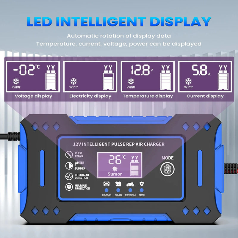 Chargeur de Batterie Voiture 12V 6A Intelligent à Impulsions