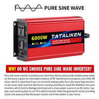Convertisseur 12V 220V Voiture Pur Sinus 1000 à 6000 W Onduleur 12 V 24 V