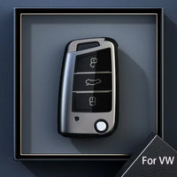 Étui de Protection Clé Pliable Volkswagen Polo Golf 7 Passat Tiguan Beetle Ateca Caddy Gris Titane