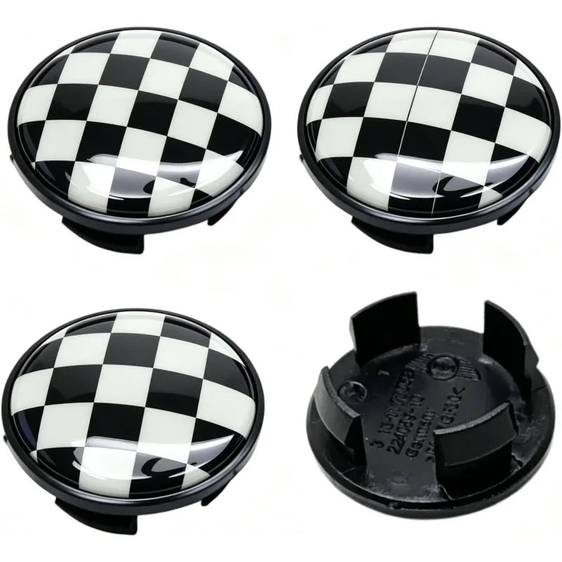 Cache-Moyeu Mini Cooper R50 R53 R55 R56 R57 R58 R59 R60 R61 F54 F55 F56 F57 F60 Damier ou Union Jack 4 Pièces