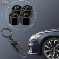 Bouchons de Valve Audi Métal Noir avec Porte-Clés Démonte-Valve