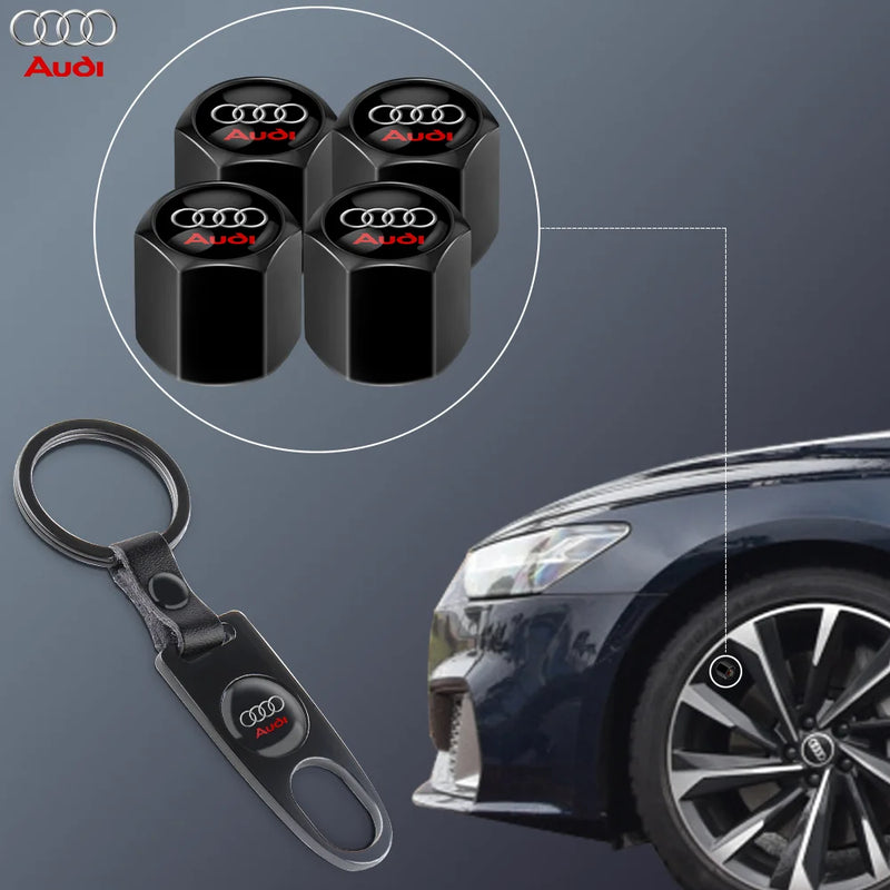 Bouchons de Valve Audi Métal Noir avec Porte-Clés Démonte-Valve
