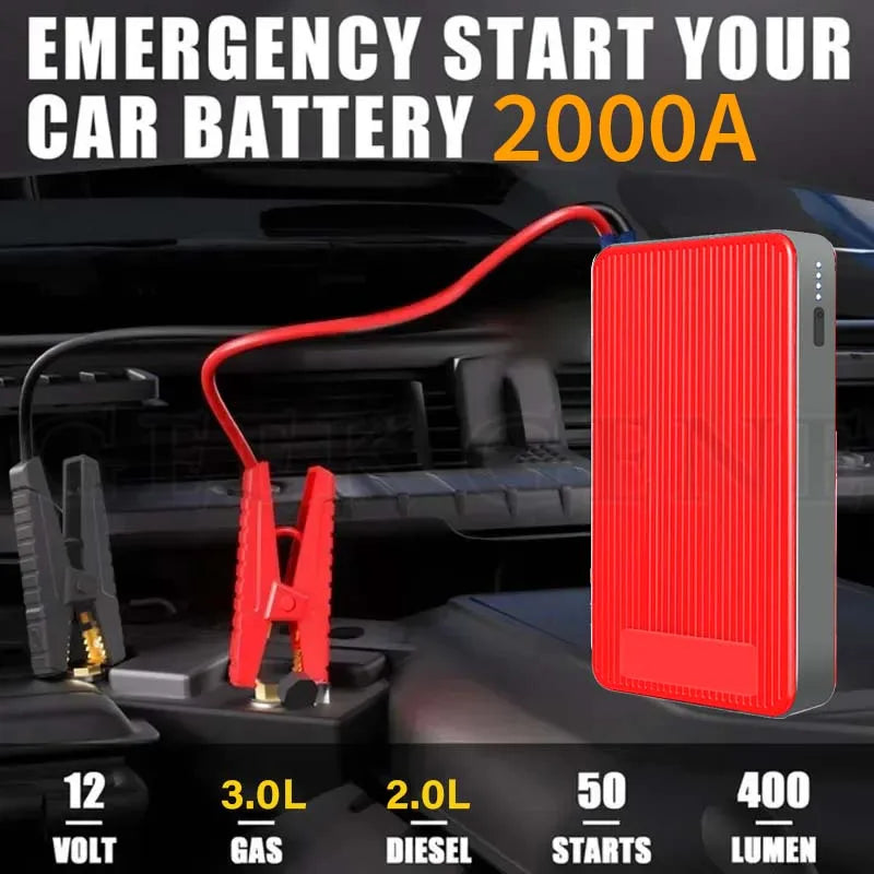 Booster de Batterie Voiture GKFLY 2000 A 44,4 Wh Démarreur Portable 12 V