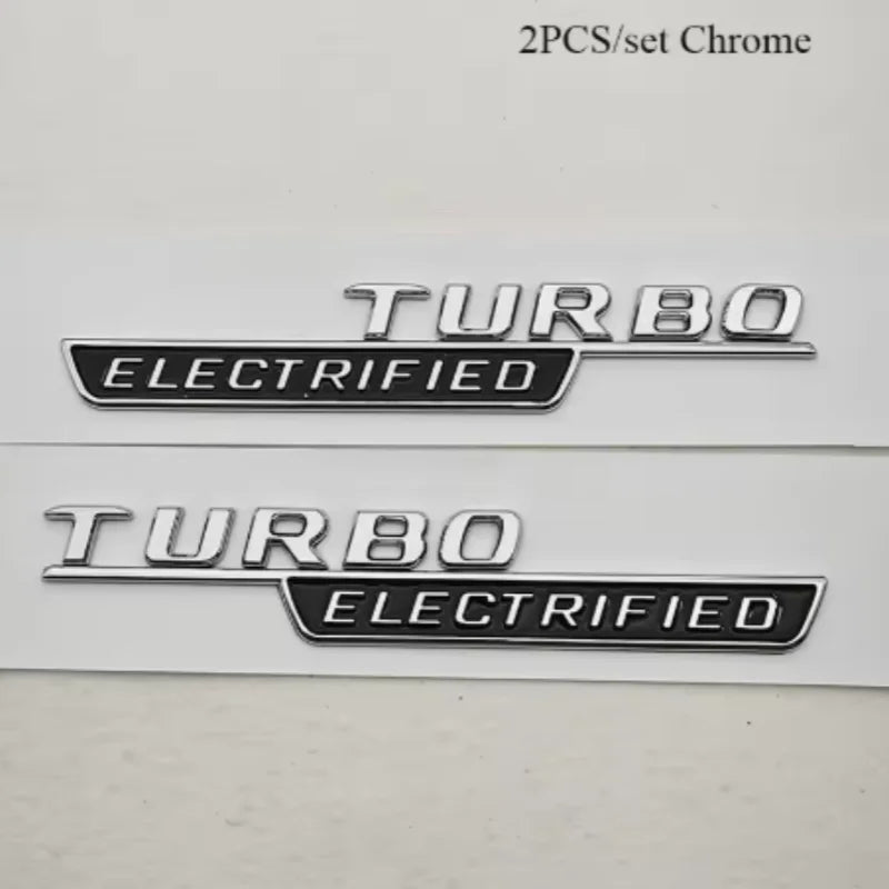Emblèmes Turbo Electrified Mercedes AMG C63 W206, Lot de 2, Noir Brillant ou Chrome, 15,2 cm